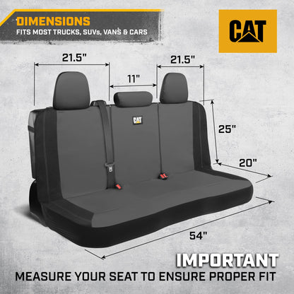 CAT PU Leather Rear Bench Seat Cover – Gray, 60/40 Split Fit for Cars, Trucks, SUVs – Waterproof, Scratch-Resistant, Semi-Universal Fit Rear Seat