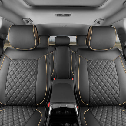 MotorBox 11-Piece Prestige Edition Premium Faux Leather Diamond Stitched Cushion Front Seat Covers and Rear Seat Covers