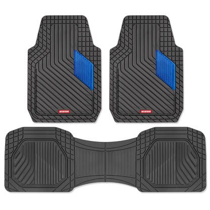 Motor Trend MetallicGuard Car Floor Mats Full Set - Durable Rubber Floor Mats with Blue Metallic Heel Pad, All-Weather Interior Protection for
