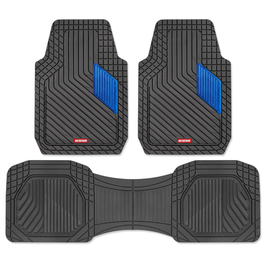 Motor Trend MetallicGuard Car Floor Mats Full Set - Durable Rubber Floor Mats with Blue Metallic Heel Pad, All-Weather Interior Protection for