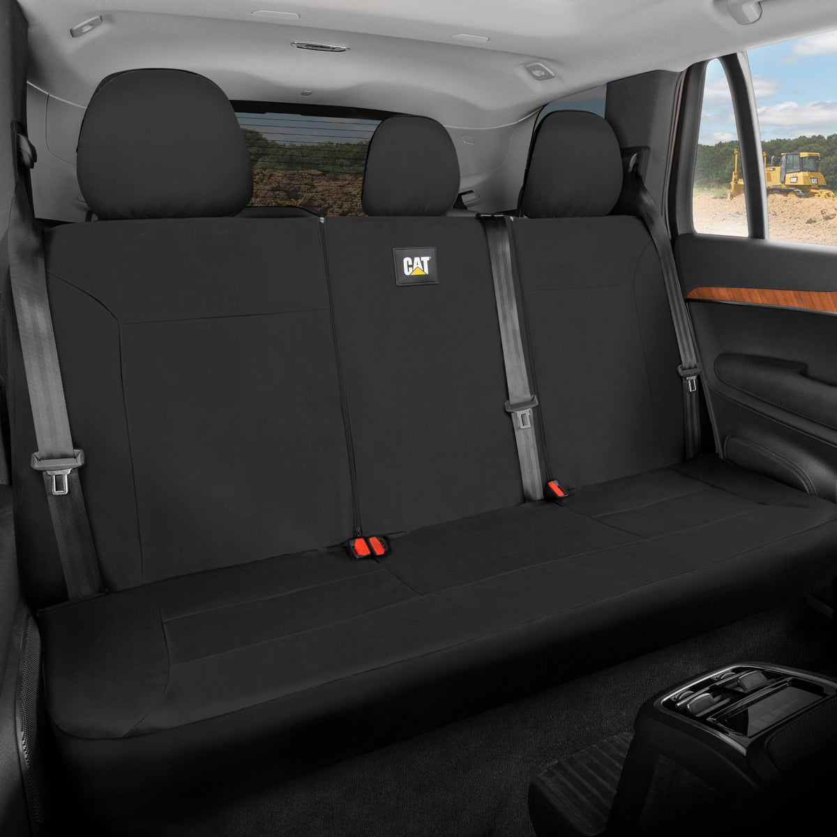 CAT Black Rear Seat Cover for Trucks, Cars & SUVs – Heavy-Duty Oxford Canvas – 60/40 Split Bench Protector – Durable Back Seat Cover for Work