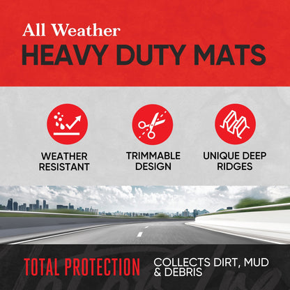 MotorTrend 4-Piece FlexTough Performance Deep Channel Front Floor Mats, Rear Floor Mat, and Trunk/Cargo Mat - Heavy Duty, All Weather, Trim to Fit