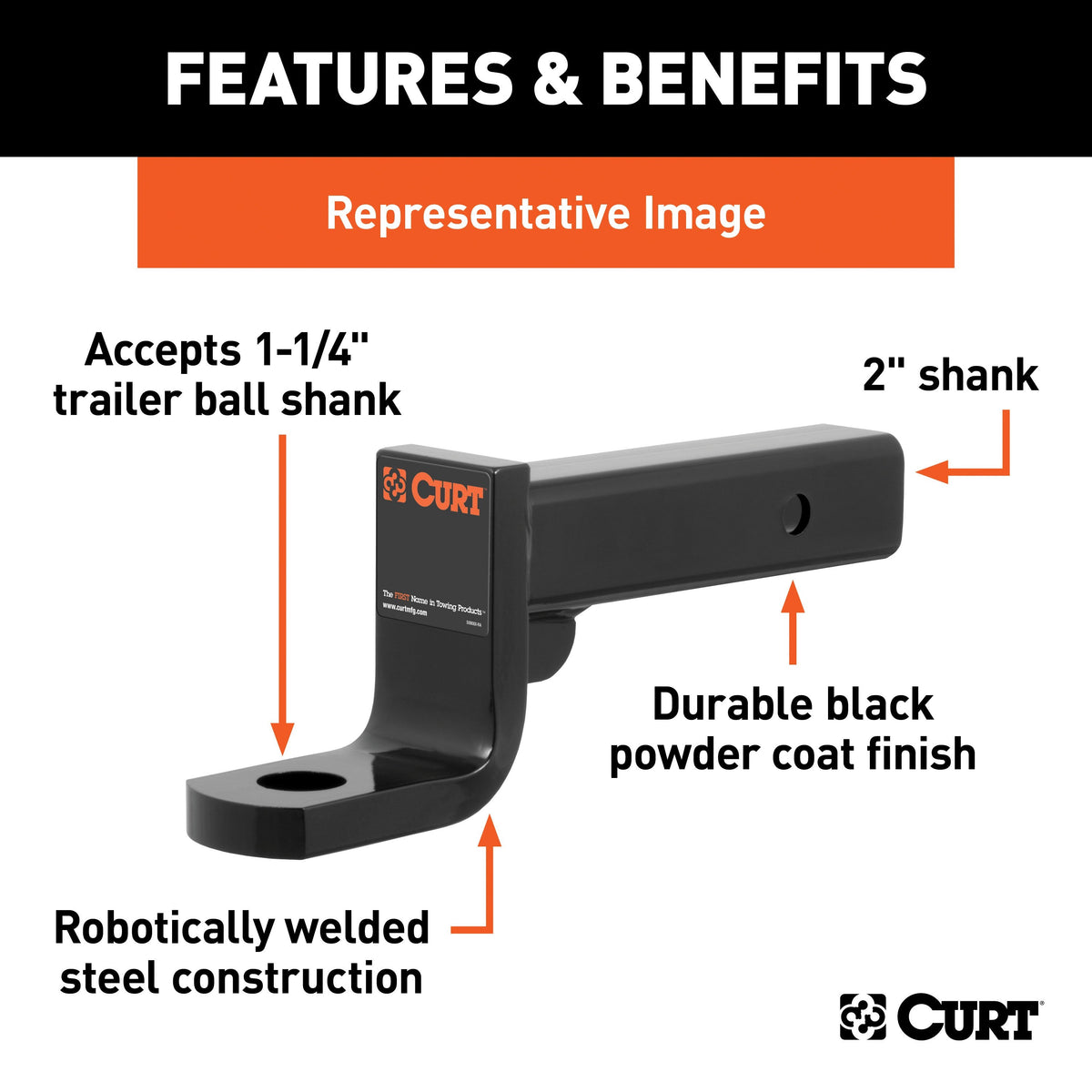 CURT Class 4 Ball Mount (2" Shank, 10,000 lbs., 2" Drop, 9-3/8" Long)