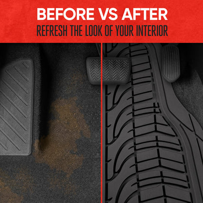 MotorTrend 4-Piece Grand Prix Tire Tread Front Floor Mats and Rear Floor Mats - Heavy Duty, All Weather, Trim to Fit