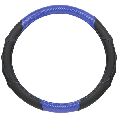 MotorTrend GripDrive Carbon Fiber Weave Ergonomic Grip Steering Wheel Cover (Fits 14.5" - 15.5") - Blue