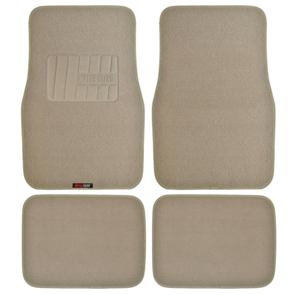 MotorTrend 4-Piece FatRug Premium Carpet Front Floor Mats and Rear Floor Mats with Heel Padding - Beige