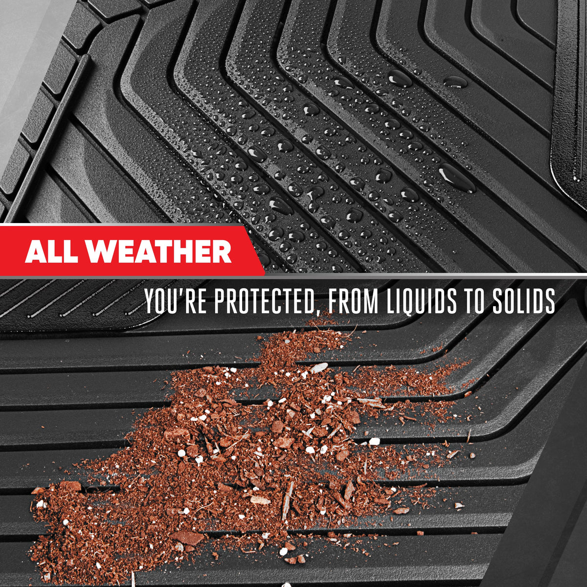 Motor Trend MetallicGuard Car Floor Mats Full Set - Durable Rubber Floor Mats with Black Metallic Heel Pad, All-Weather Interior Protection for