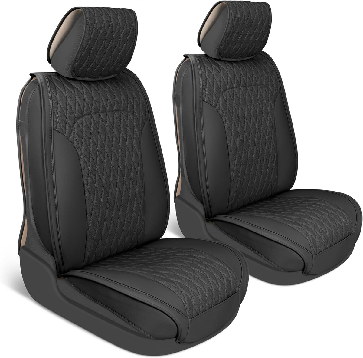 Car Seat Covers - DiamondLux Edition Premium Faux Leather Seat Protectors - Double Cross Stitched Cushioned Automotive Accessories for Trucks
