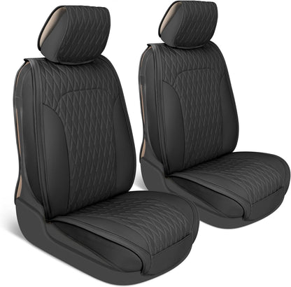 Car Seat Covers - DiamondLux Edition Premium Faux Leather Seat Protectors - Double Cross Stitched Cushioned Automotive Accessories for Trucks