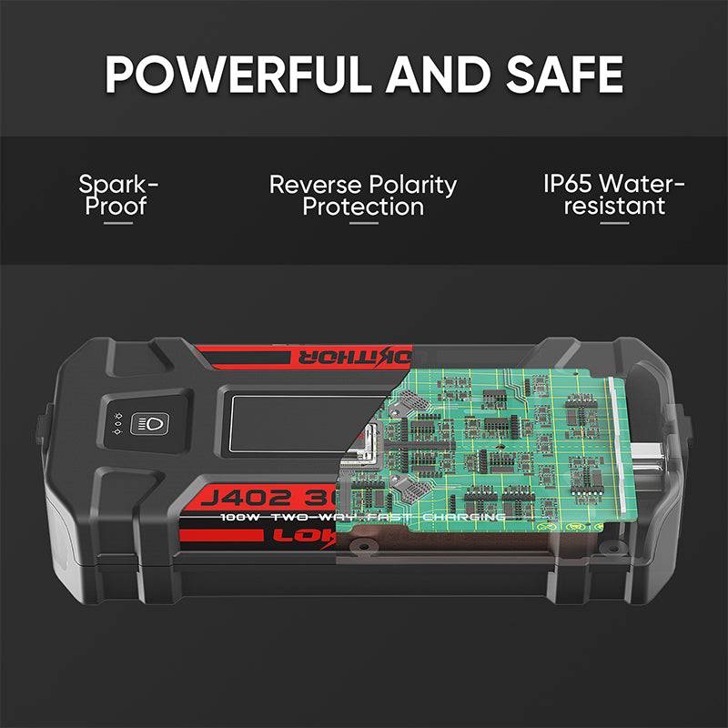 LOKITHOR J402 Portable Jump Starter 3000A Peak with ConnectMax Tech for 9.0L Gas/7.0L Diesel