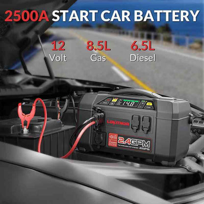 LOKITHOR AW401 Multi-Function Jump Starter 2500A Peak with Pressure Washer & 150PSI Air Compressor for Car Recovery, Camping