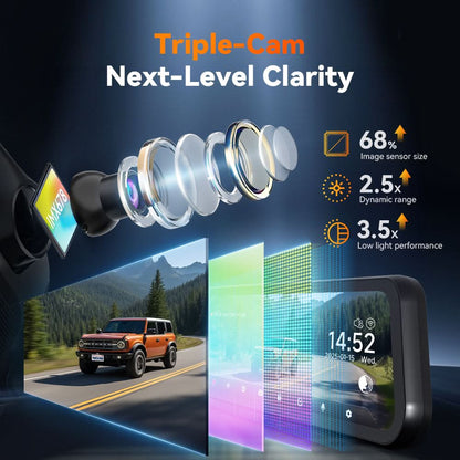 WOLFBOX HDR Rearview Mirror Dash Cam with 5.8GHz WiFi App Control 4K G900TriPro