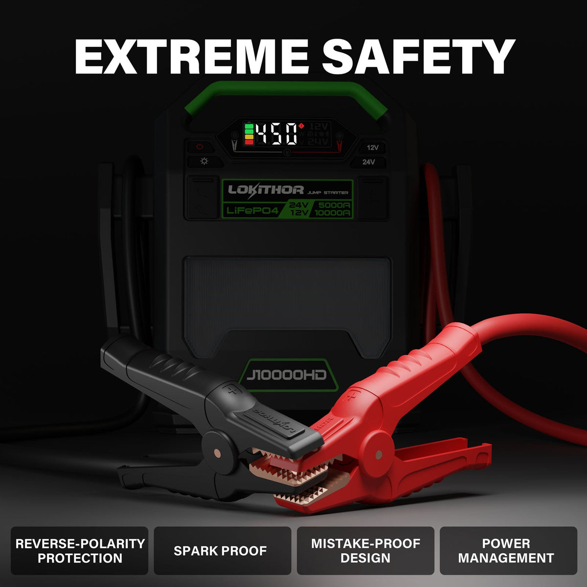 LOKITHOR J10000HD Heavy Duty Jump Starter 12V 10000A / 24V 5000A with Auto-Sensing Booster for Semi-Trucks & Large Engines