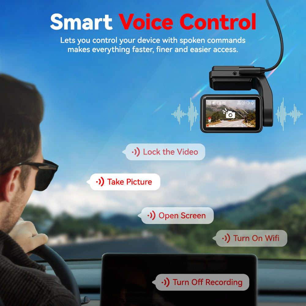 Redtiger 2CH A4 4K+1080P 5.8GHz WIFI Voice Control Dash Cam