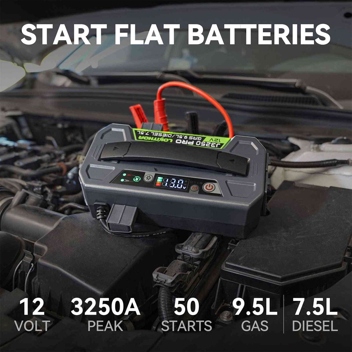 LOKITHOR J3250 PRO LiFePO4 Jump Starter 3250A with 100W Two-Way Fast Charging for for 9.5L Gas/7.5L Diesel