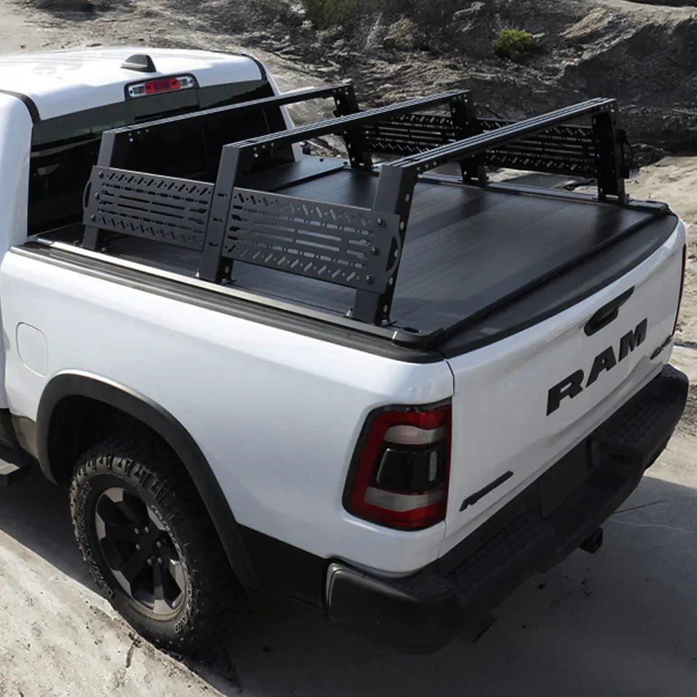 SYNETICUSA [2-in-1 Bundle] RAMBOX 1500/2500/3500 Retractable Tonneau Cover w/ Rack System