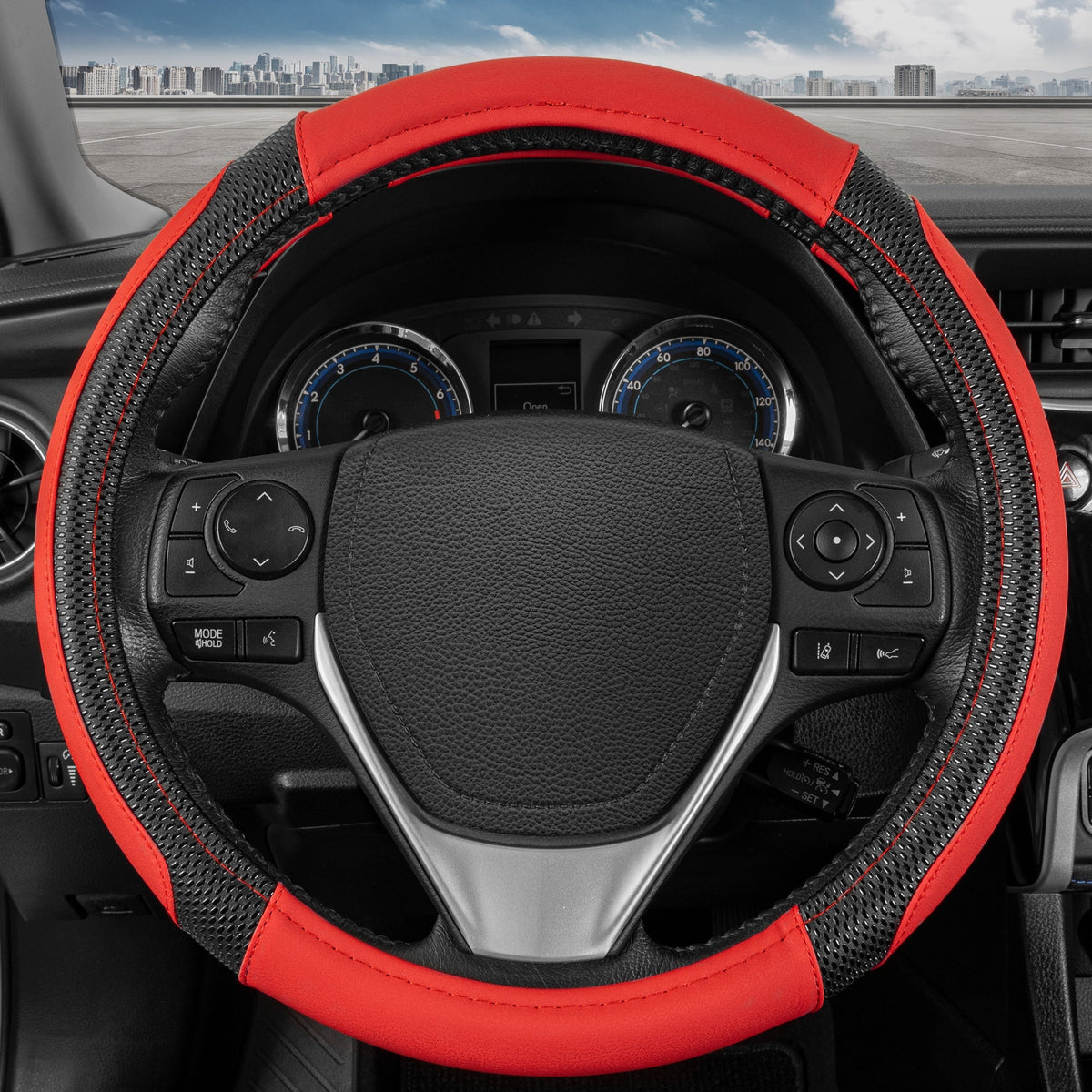 MotorTrend GripTech Enhanced Traction Steering Wheel Cover (Fits 14.5" - 15.5") - Red
