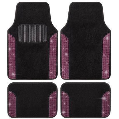 Carbella 4-Piece Diamond Bling Front Floor Mats and Rear Floor Mats - Pink