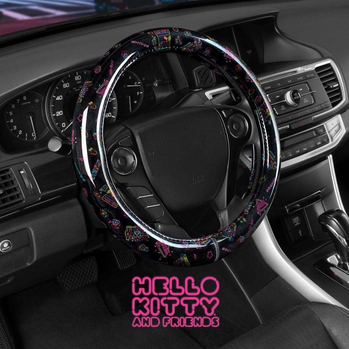 Hello Kitty Steering Wheel Cover, Official Sanrio Car Steering Wheel Cover with Universal Size 14.5 - 15.5, Cute Black Steering Wheel Cover for