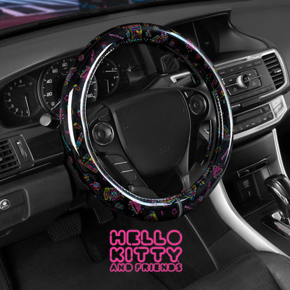 Hello Kitty Steering Wheel Cover, Official Sanrio Car Steering Wheel Cover with Universal Size 14.5 - 15.5, Cute Black Steering Wheel Cover for