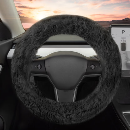 Carbella Soft Pink Fuzzy Steering Wheel Cover, Standard 15 Inch Size Fits Most Vehicles, Cute Faux Fur Car Steering Cover with Soft Fluffy Furry