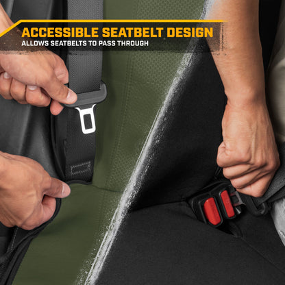 Cat Flexfit Green Rear Seat Cover for Car – Durable Canvas & Mesh Design 60/40 Split Bench Protector for Cars, Trucks & SUVs – Back Seat Cover