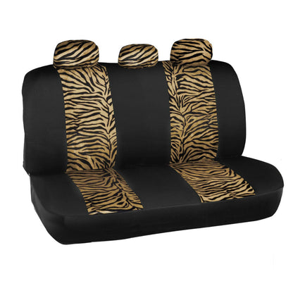 BDK 12-Piece Brown Tiger Front Seat Covers, Rear Seat Covers, Seat Belt Pads, and Steering Wheel Cover (Fits 14.5" - 15.5")