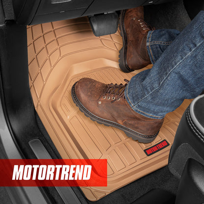 MotorTrend 3-Piece FlexTough Defender Front Floor Mats and Rear Floor Mat - Heavy Duty, All Weather, Trim to Fit