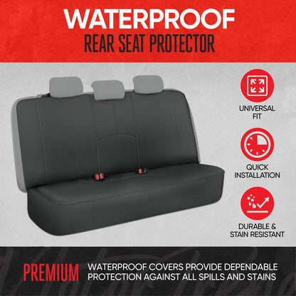 Motor Trend SpillGuard Waterproof Rear Bench Car Seat Cover, All Charcoal Stitching – Split Bench Rear Seat Protector with Neoprene Padding, Back