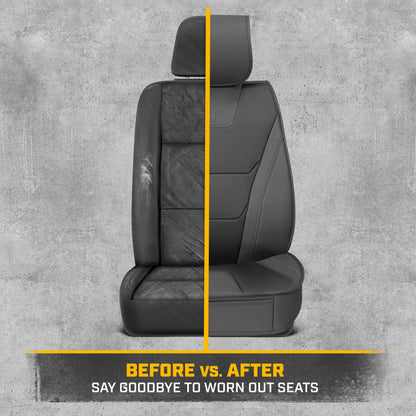 CAT 2-Pack Edge Deluxe Premium Two-Tone Faux Leather Front Seat Covers - Reverse Charcoal