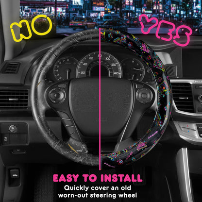 Hello Kitty Steering Wheel Cover, Official Sanrio Car Steering Wheel Cover with Universal Size 14.5 - 15.5, Cute Black Steering Wheel Cover for