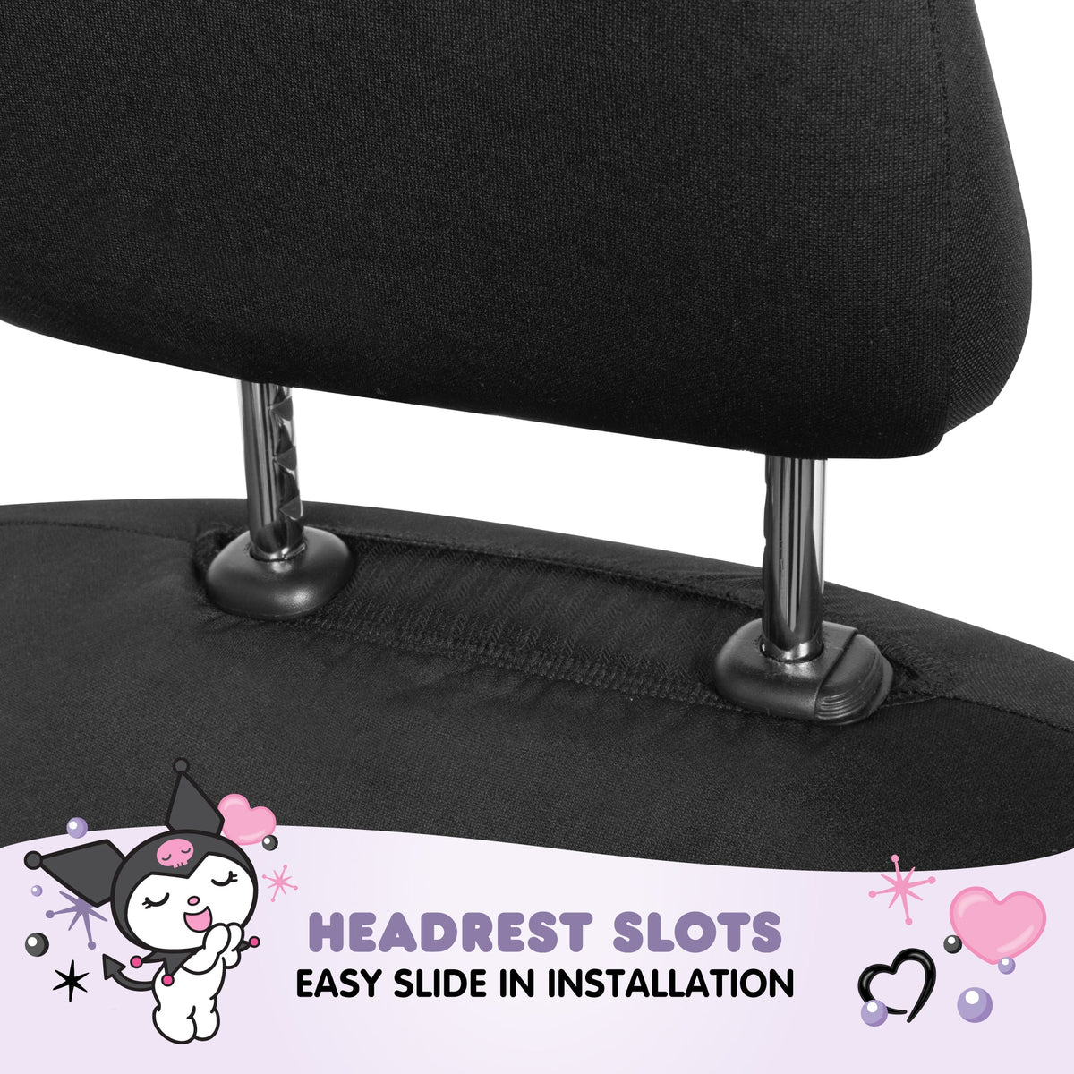 Hello Kitty Kuromi Car Seat Covers - Cute Black and Purple Front Seat Covers with Lavender Accents, Durable and Comfortable Polyester, Car