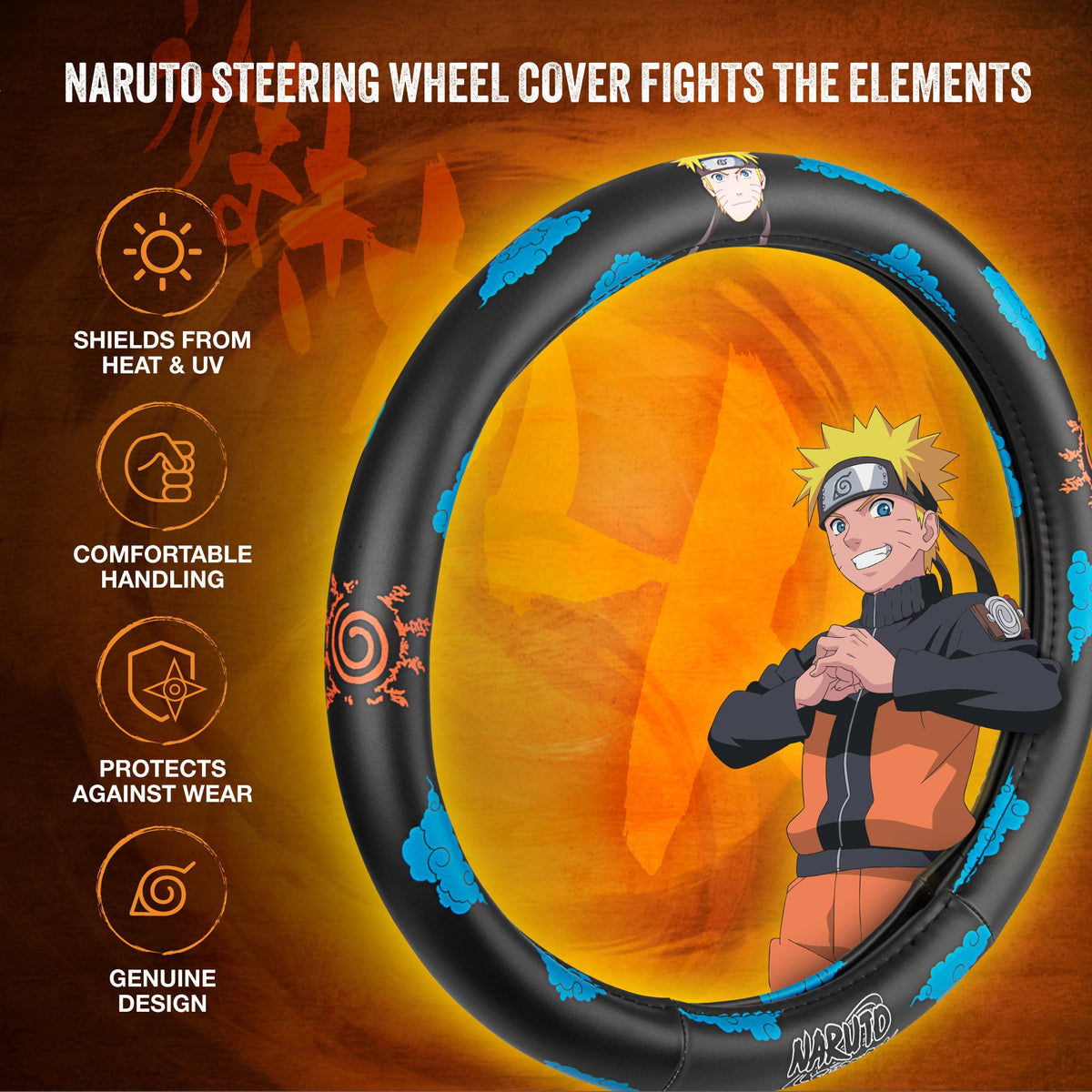Naruto Shippuden Car Steering Wheel Cover, 15 Inch Anime Steering Wheel Cover, Cushioned Soft Comfortable Cover Anime Car Accessories for Men