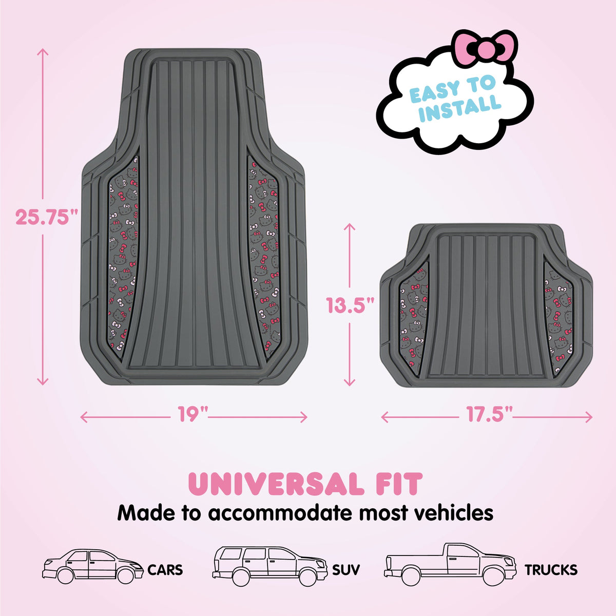 Hello Kitty Car Mats 4pc Floor Mats for Cars Trucks SUVs Kawaii Car Floor Mats for Women Men Accessories Rubber Heavy Duty Cute Non-Slip Always