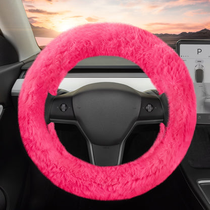 Carbella Soft Pink Fuzzy Steering Wheel Cover, Standard 15 Inch Size Fits Most Vehicles, Cute Faux Fur Car Steering Cover with Soft Fluffy Furry