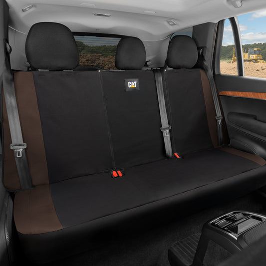 Cat Flexfit Brown Rear Seat Cover for Car – Durable Canvas & Mesh Design 60/40 Split Bench Protector for Cars, Trucks & SUVs – Back Seat Cover