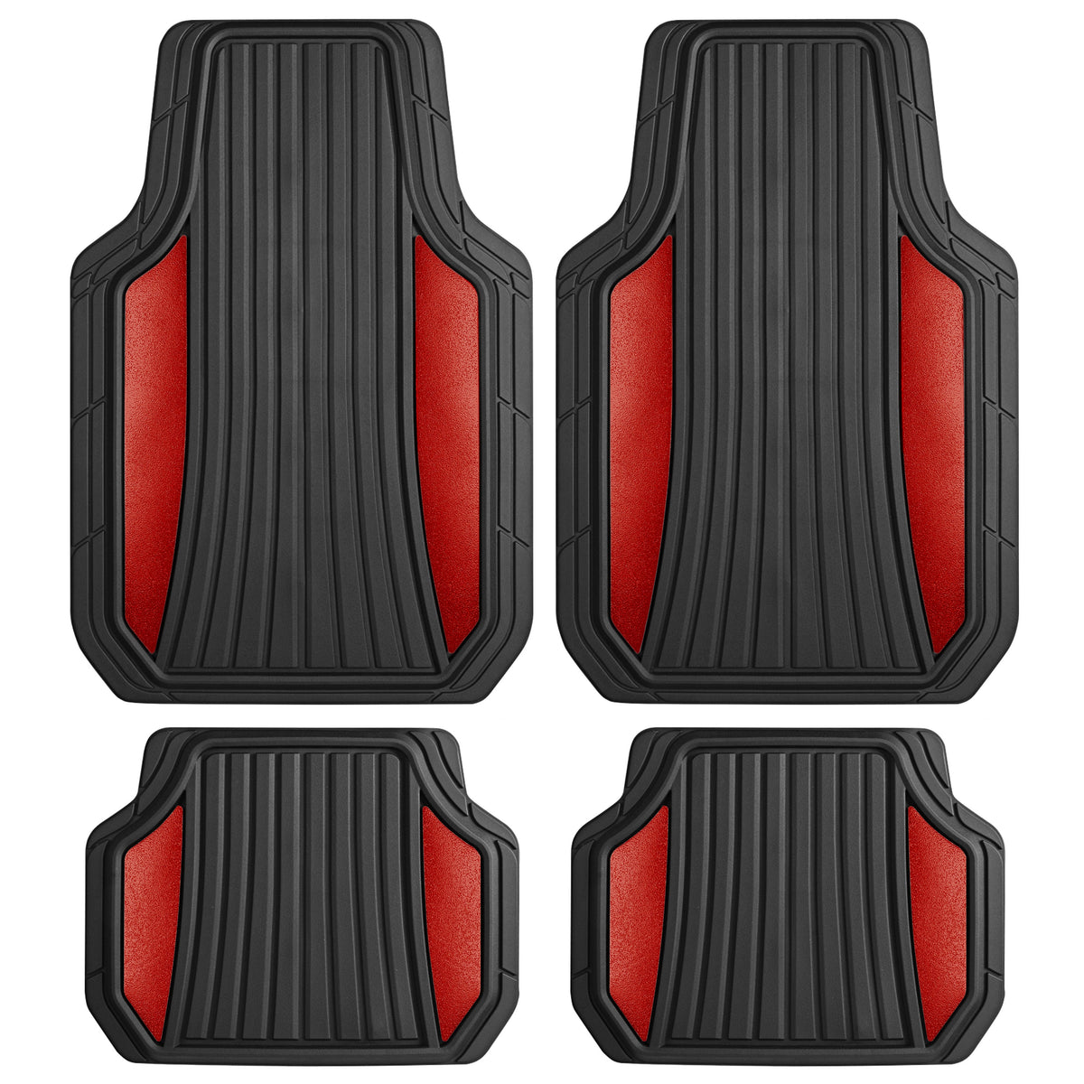 MotorTrend 4-Piece Shield Two-Tone Gloss Front Floor Mats and Rear Floor Mats - Heavy Duty, All Weather, Trim to Fit - Red