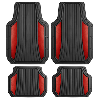 MotorTrend 4-Piece Shield Two-Tone Gloss Front Floor Mats and Rear Floor Mats - Heavy Duty, All Weather, Trim to Fit - Red