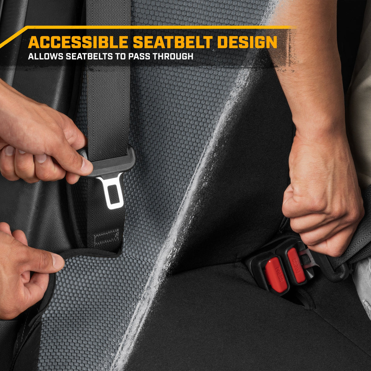 Cat Flexfit Charcoal & Black Rear Seat Cover for Car - Durable Canvas & Mesh Design 60/40 Split Bench Protector for Cars, Trucks & SUVs - Back