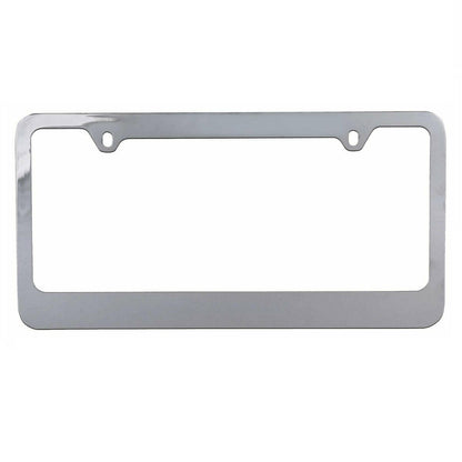 Chrome Plated Rust-Proof Die-Cast Stainless Metal License Plate Frame/Holder Universal Size - Blank Metal Design (Pack of 2)