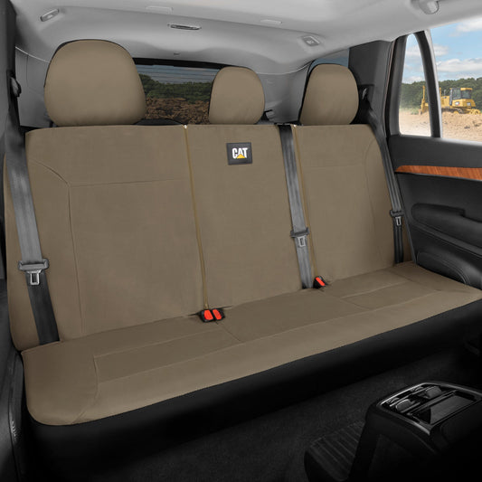 CAT Beige Rear Seat Cover for Trucks, Cars & SUVs – Heavy-Duty Oxford Canvas – 60/40 Split Bench Protector – Durable Back Seat Cover for Work