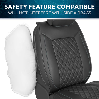 MotorBox 2-Pack Prestige Edition Premium Faux Leather Diamond Stitched Cushion Front Seat Covers