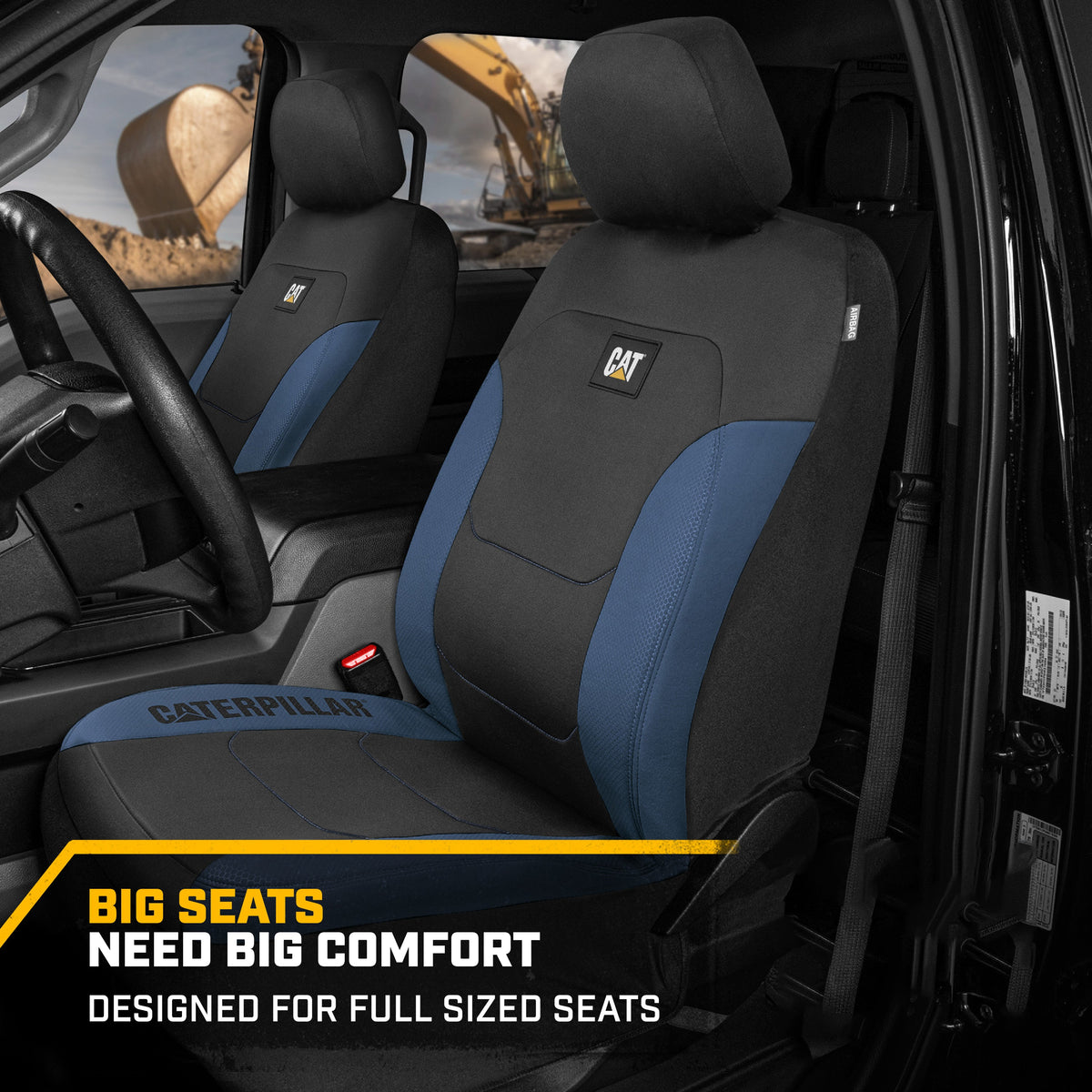 CAT FlexFit Black Blue Seat Covers for Cars, Trucks, & SUV - (2) Front Car Seat Cover Front Seat Protectors - Airbag Compatible Seat Covers for
