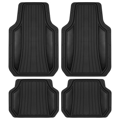 MotorTrend 4-Piece Shield Two-Tone Gloss Front Floor Mats and Rear Floor Mats - Heavy Duty, All Weather, Trim to Fit - Black