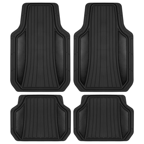 MotorTrend 4-Piece Shield Two-Tone Gloss Front Floor Mats and Rear Floor Mats - Heavy Duty, All Weather, Trim to Fit - Black