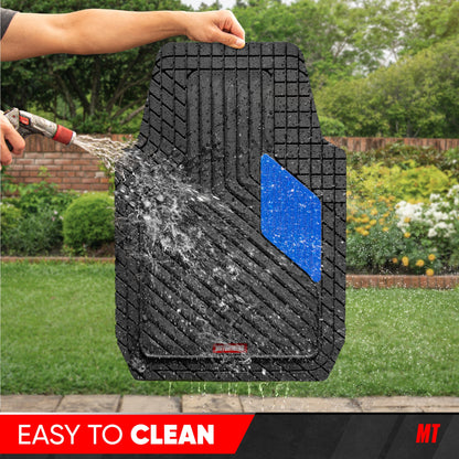 Motor Trend MetallicGuard Car Floor Mats Full Set - Durable Rubber Floor Mats with Blue Metallic Heel Pad, All-Weather Interior Protection for