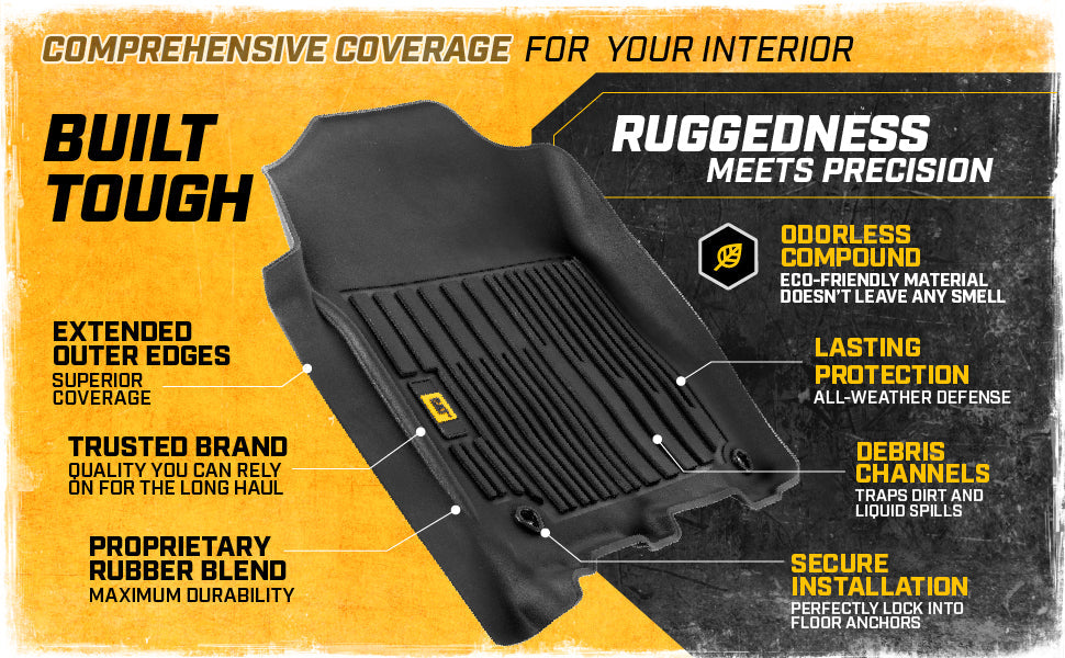 CAT 3-Piece JustFit 3D Front Floor Mats and Rear Floor Mats for Dodge Ram 1500 Crew Cab 2009-2018, Dodge Ram 2500/3500 Crew Cab 2010-2018, Dodge