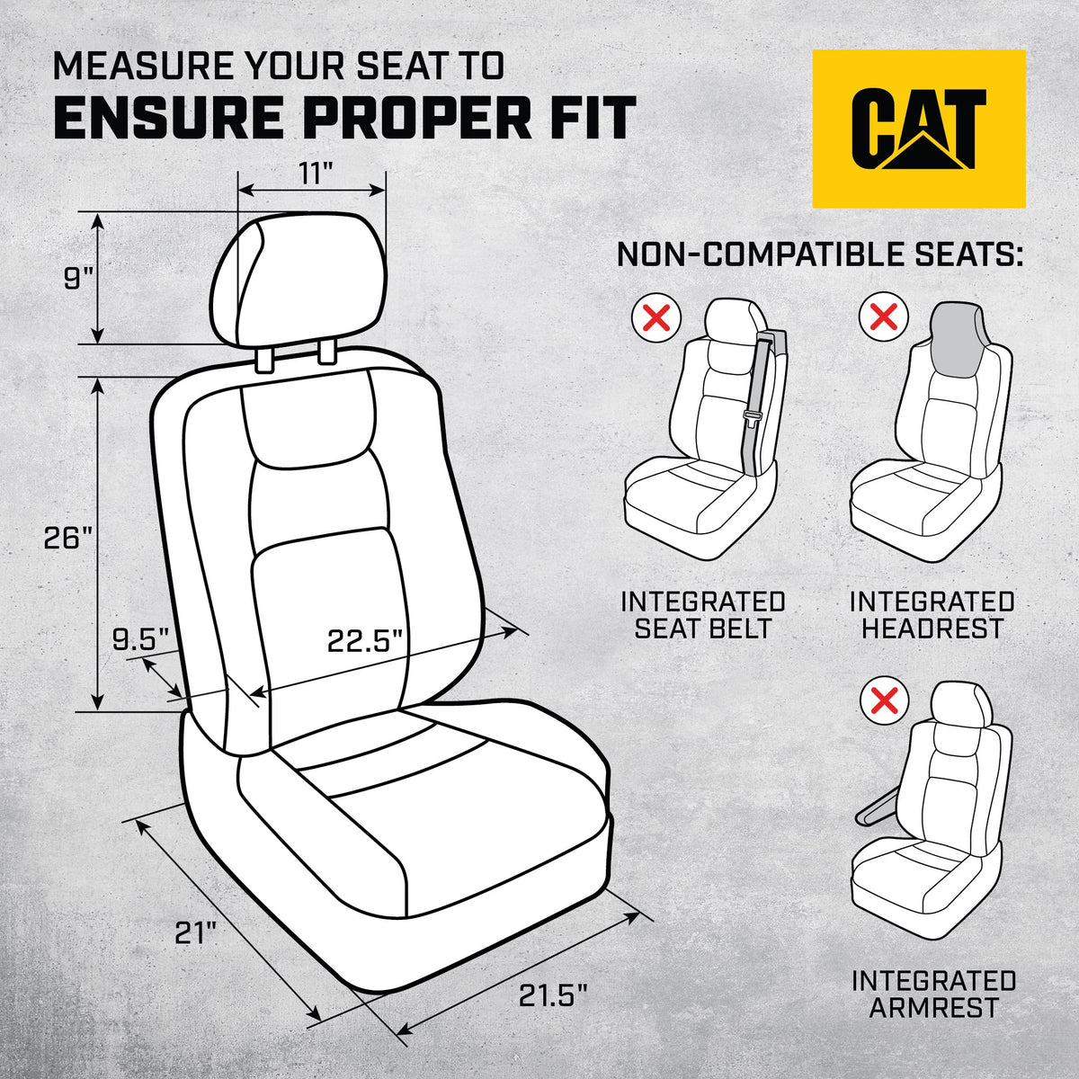 CAT Black & Gray Car Seat Covers Full Set – Front Seat Covers & Rear Bench Seat Cover – Airbag Compatible, 60/40 Split Bench for Trucks, Cars &