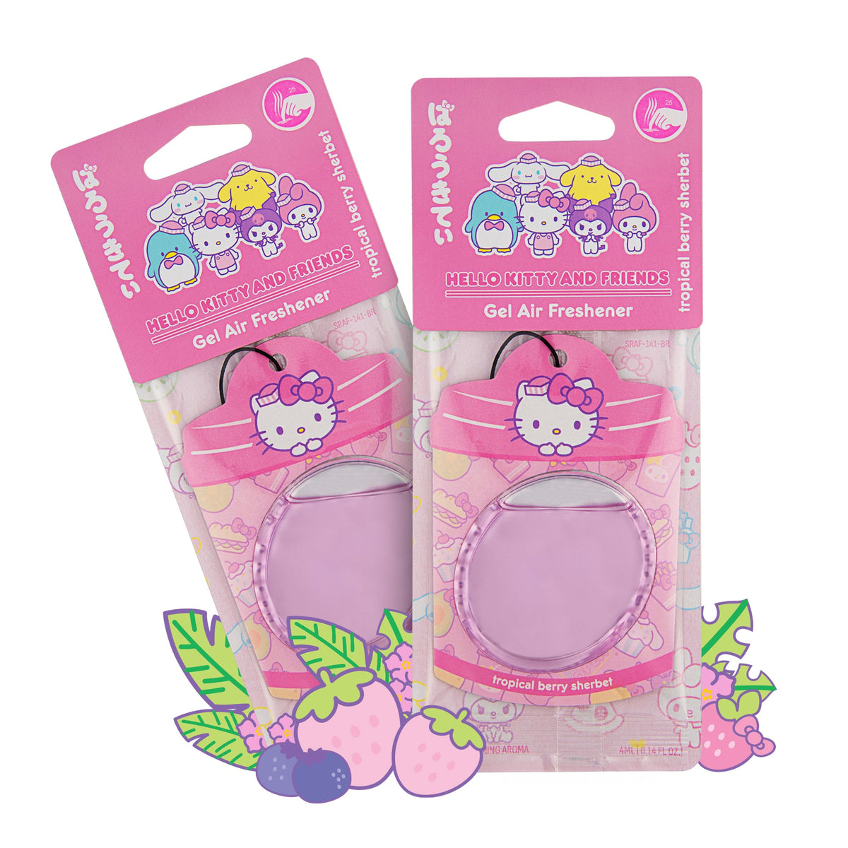Hello Kitty and Friends Car Air Freshener (Hello Kitty - Tropical Berry Sherbet) Hanging Gel Area Deodorizer, Long-Lasting Car Scents Air
