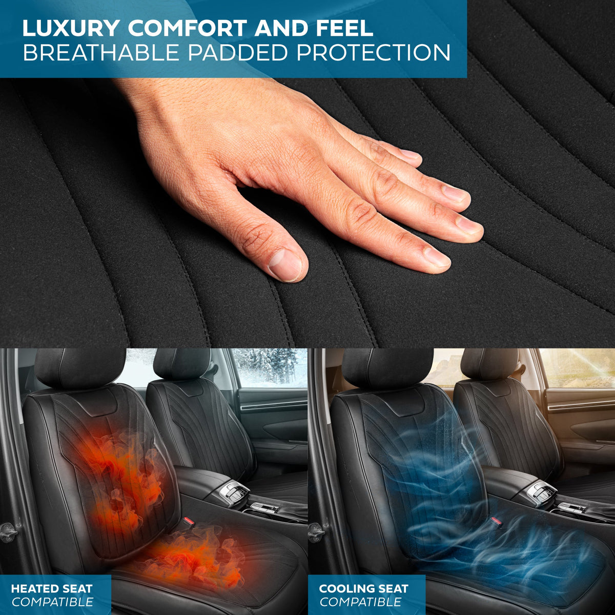MotorBox Elite Edition Faux Leather & Suede Seat Covers for Cars, Trucks, & SUV - 2 Black Car Seat Covers for Front Seats - Universal Fit Car